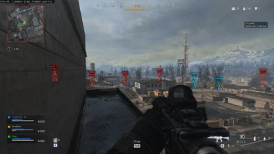 Lite – Warzone snowy mountain ESP with red enemy boxes through pine trees