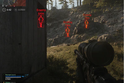 Pro – Warzone snowy rooftop ESP battlefield with red enemy outlines and squad HUD